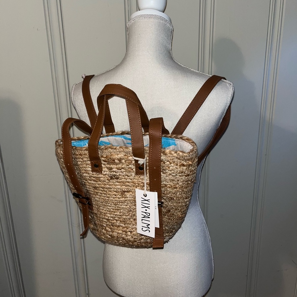 XIX PALMS NEW WITH TAGS Cooler Lined Straw Beach Picnic Backpack